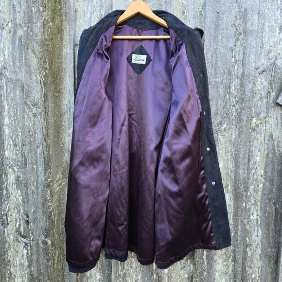 Vintage Black Leather Trench Coat jacket Womens Size L Braided Trim Mid Length - Picture 12 of 14